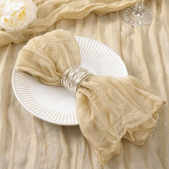 DeZerlor 50 Pack Champagne Cheesecloth Napkins Spring Cloth Napkins Set of 50 Champagne Dinner Napkins Bulk 21x21 Inches for Wedding Bridal Shower Baby Shower Parties