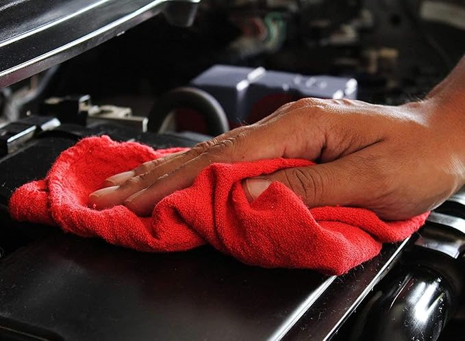 DAN RIVER Shop Towels, 50 Pack Commercial Use Red Terry Cloth Rags for Cleaning Cars & Household Surfaces – Well Absorbent, Reusable Cleaning Rags & Wash Clothes – Washable Towels
