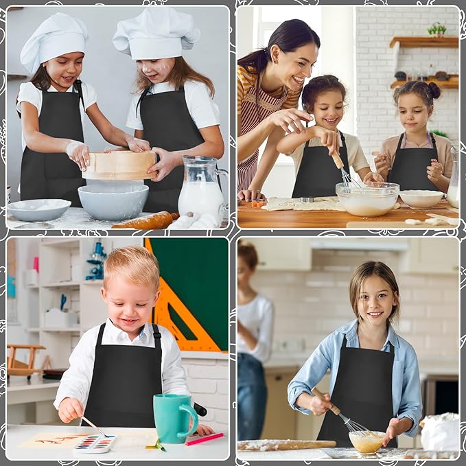 Kids Apron and Chef Hat Set Children Apron Adjustable with 2 Pockets Children Chef Painting for Cooking Baking
