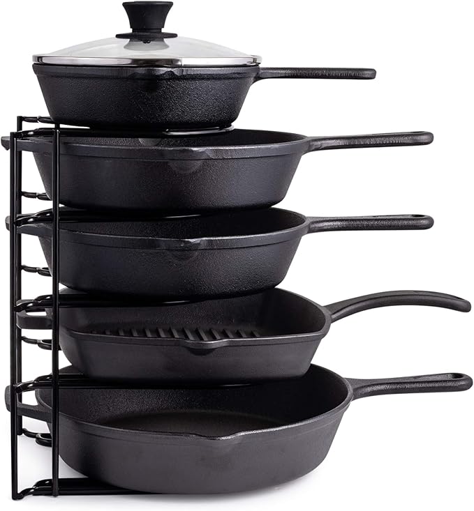 Cuisinel Heavy Duty Pots and Pans Organizer Rack - 12.2"-Inch Tall - 5 Tier Rack - Holds 50 LB - Cast Iron Skillets, Griddles, Shallow Cookware - Space Saving Kitchen Storage - No Assembly Required