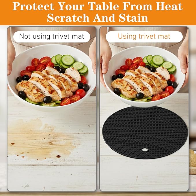 12 Pack Silicone Trivet Mats Hot Pads with Silicone Oven Mitts Non Slip Pot Holders Heat Resistant Trivet Pads Cooking for Kitchen Counter Table Placemats (Black)