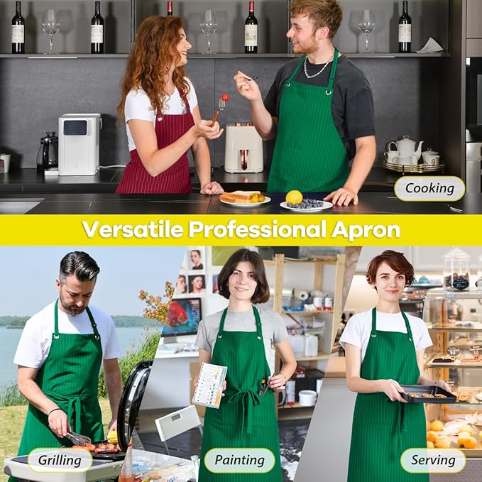 ROTANET Stripe Stretch Apron for Men Women Chef Big and Tall Large Striped Aprons with Pockets for Kitchen Cooking Waterproof