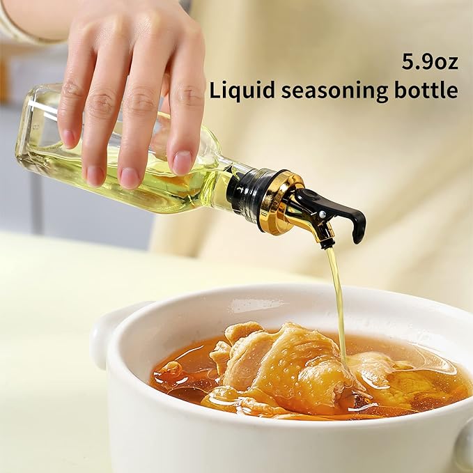 Oil and Vinegar Dispenser Set with Caddy, Glass Bottle Seasoning Pepper Salt Dispenser Oil Spouts Oil Funnel Brush Kit