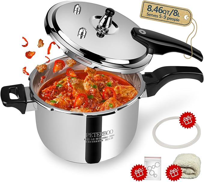Premium 8.46 Quart Stainless Steel Pressure Cooker, Quality Crafted Kitchen Cookware, Professional Performance, Durable Design for Daily Family Cooking
