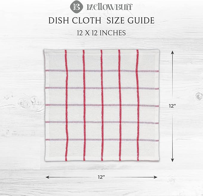 100% Cotton Terry Dish Cloth & Dish Towel, 8 Pack, Super Soft and Absorbent Kitchen Towels, Perfect for Kitchen Cleaning and Dish Washing (RED (Solid and Checks) 8 Pack)