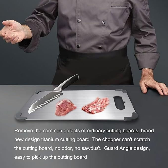 Titanium Cutting Board, 2026 New Upgrade 100% Pure Titanium Cutting Boards for Kitchen, Latest Thickened Version Thickness 0.06IN, Double-Sided Available Belt Guard Angle (14.8IN X 9.8IN)