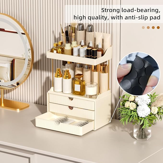 StorBin 3 Drawers Bathroom Counter Organizer - 5 Tier Makeup Organizer, Versatile Perfume Organizer, Ideal for Bathroom Storage, Vanity, Large Skincare, Perfume, Present, Cream White