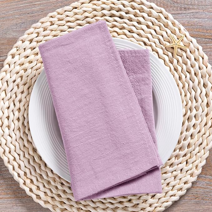 MLMC 8 Pack Lilac Purple Cloth Napkins Rustic Washable Cotton Linen Napkins Set of 8 17"x17" Lavender Reusable Dinner Napkins Cloth for Wedding Baby Shower Party Gathering Everyday Use