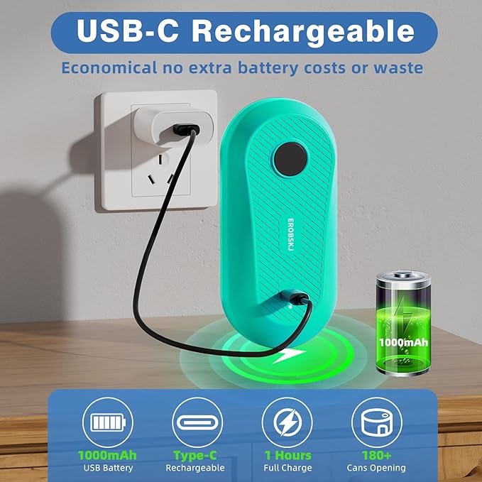 Auto Electric Can Opener, Rechargeable Can Openers for Seniors & Arthritis, One-Touch Automatic Can Opener, Hands-Free, Smooth Edge, Compact, Cordless, Food-Safe Kitchen Gadgets