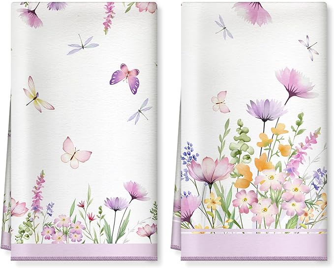 Spring Floral Butterfly Microfiber Kitchen Towels, Soft Absorbent Summer Hand Towel 15.7 × 23.6 inch, Thick Dish Cloth for Party Anniversary Holiday Decoration, Housewarming Gifts for Mom
