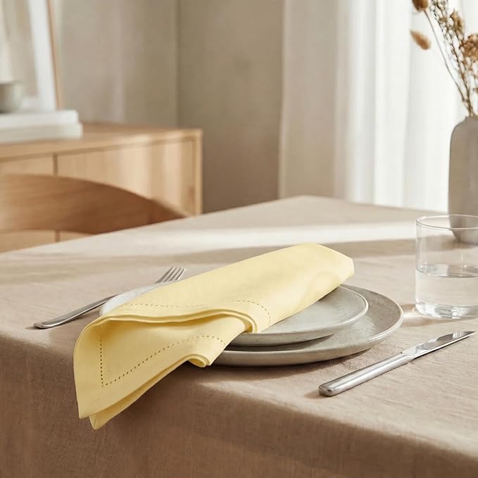 Urban Villa Cloth Napkins Set of 12 (20x20)100% Cotton Hemstitch Napkins Cloth Washable Durable Reusable Absorbent Table Dinner Napkins Cloth for Easter Decorations Restaurant Weddings Parties -Yellow