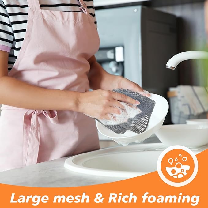 SUNLAND Netted Dish Cloths for Washing Dishes No Odor Dishes Scrubber for Kitchen-Fast Drying and Easy to Clean Mesh Dish Cloth 6 Pack 12Inch x12Inch Grey
