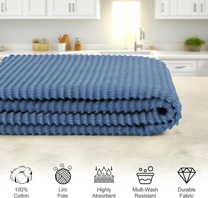 Homaxy Premium Kitchen Towels (18"x 28", 8 Pack), Large 100% Cotton Kitchen Hand Towels, Ultra Absorbent Ribbed Terry Tea Towels Set with Hanging Loop, Black