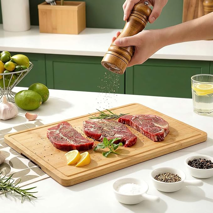 Zarler Bamboo Cutting Boards for Kitchen, 15.5x10.5 Durable Wood Cutting Board with Juice Grooves and Handles, Wooden Chopping Board for Meal Prep, XL Size, Ideal Kitchen Gift