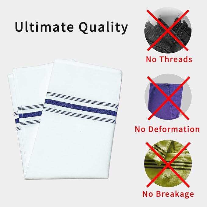 Bistro Restaurant Stripe Cloth Napkins Set of 12 Pack, Commercial Quality 18 x 22 Inches, MJS Linen Dinner Napkins Cloth Washable, Non-Iron, No Fade, Soil Release, Royal Blue Stripes