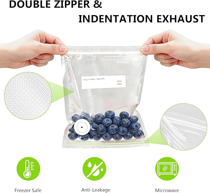 Reusable Vacuum Sealer Bags for Food – 30 Pack 8.3 * 8.7 Inches, Leak-Proof & BPA-Free, Includes 3 Free Bag Clips, Ideal for Food Storage, Freezer & Handheld Vacuum Sealer Compatible | Leak-Proof, BPA-Free, Triple seal, 90 μm Thickened bag, Superior se...