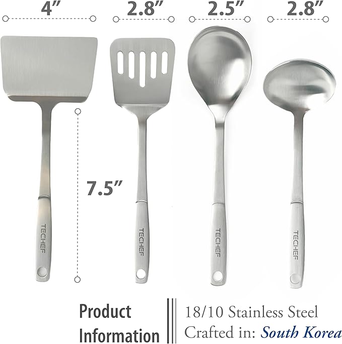 ChefCore Stainless Steel Solid Turner Spatula, Made in Korea (4-Piece Set)