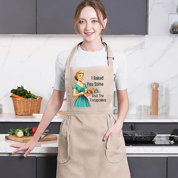 Miracu Funny Cooking Baking Aprons for Women w/Pockets Ruffles, Cute Sarcastic Womens Kitchen Apron, Hilarious Retro Baker Gifts for Housewife Mom Chef Wife, Fun Mothers Day Baking Gifts for Women