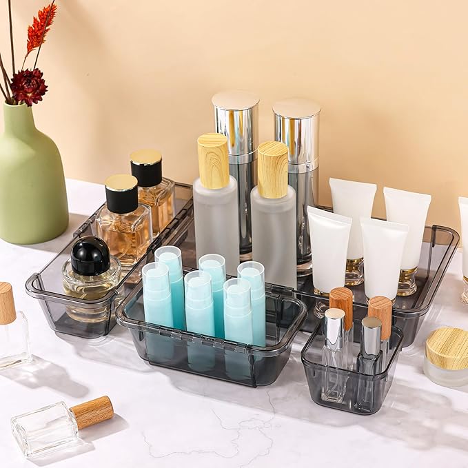 20 Pcs Clear Drawer Organizer, Adjustable Drawer Storage Box, 3-Size Desk Drawer Organizer, Acrylic Storage Bins for Makeup, Kitchen Utensils, Bedroom Dressers Tool Organizer for Gadgets, Black