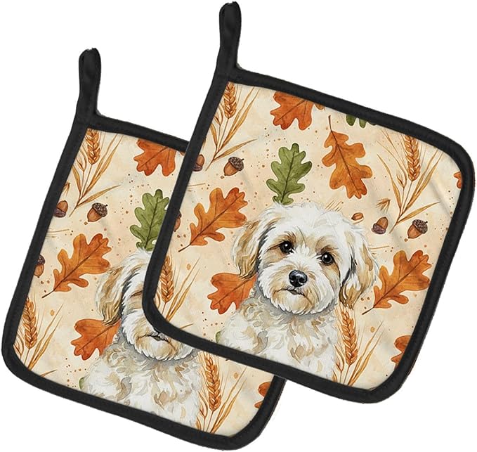 Caroline's Treasures Maltipoo Heirloom Fall Pair of Pot Holders Pair 7.5x7.5 Quilted Insulated Hot Pads Decorative Kitchen Gift Made in USA