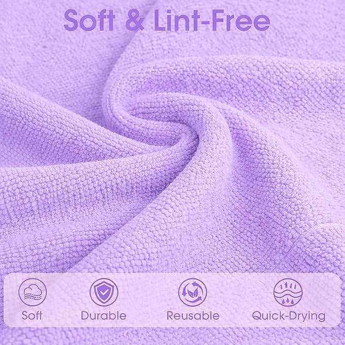 Microfiber Cleaning Cloth Roll - 100 Pack Tear Away Microfiber Paper Towels, Reusable, Washable, Scratch-Free, Kitchen Towels for Car, Home, Kitchen, Glass, Dishes (Light Purple)