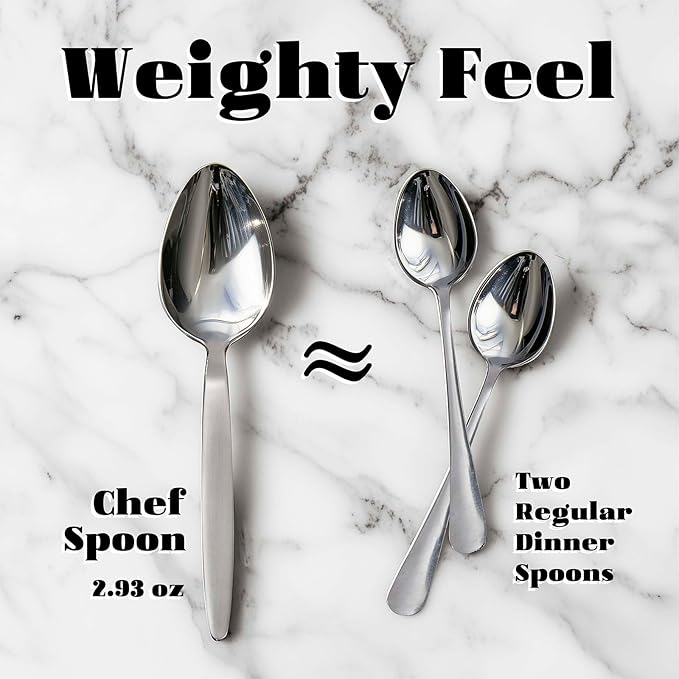 2-Pack Chef Kunz Spoon | Silver Stainless Steel 2 Tbsp Basting Spoon, 9 Inch Solid Sauce Spoons, Big Serving Spoons Stainless Steel, Plating & Quenelle & Cooking