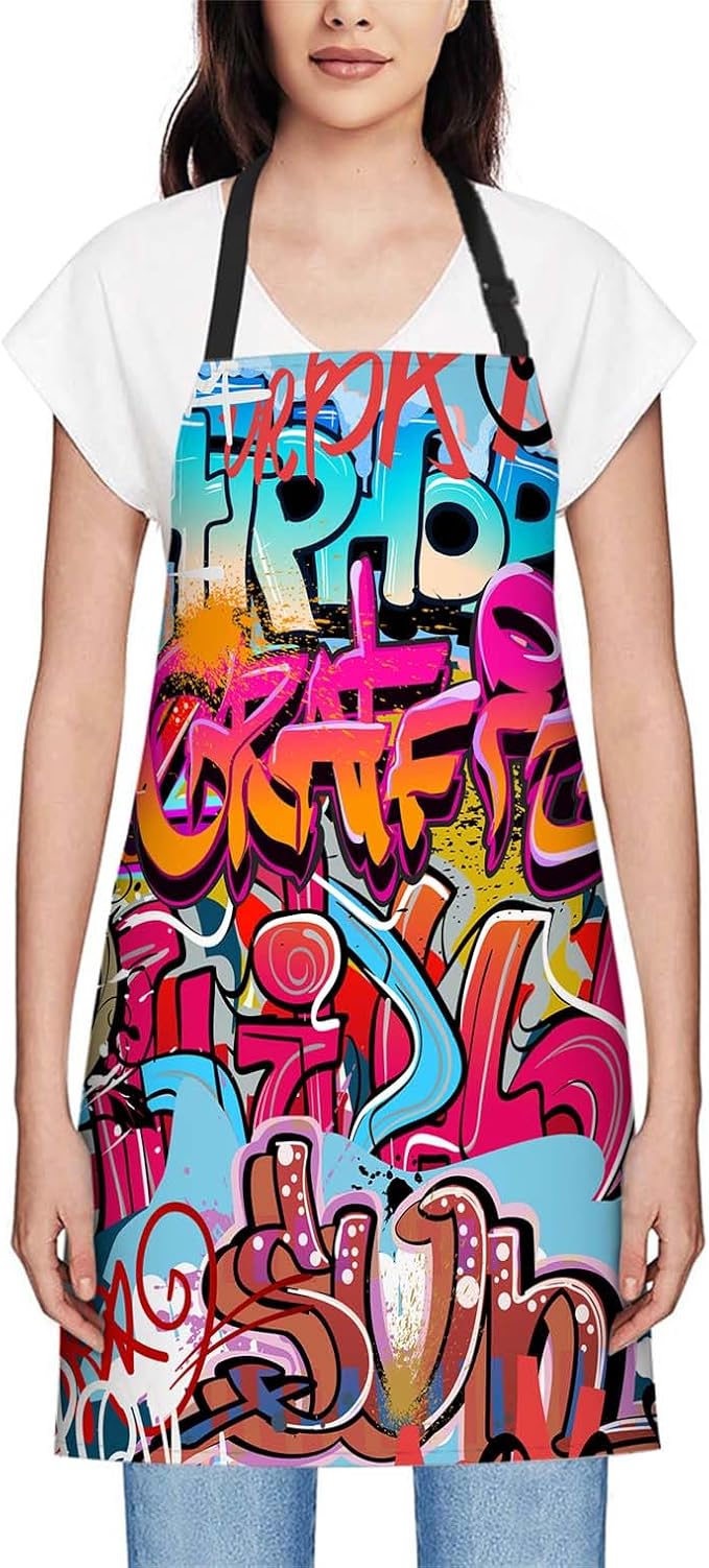 oFloral Graffiti Wall Urban Hip Hop Apron Chefs Apron, Cooking and Baking Apron for Men and Women, Kitchen Aprons, Butchers Apron, BBQ & Catering Bibs, 27 X 31 Inch