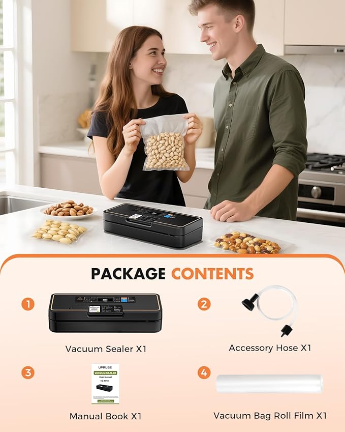 Vacuum Sealer for Food, 95kPa Food Saver Vacuum Sealer Machine, 135W Fast-Sealing with Easy Tear Cutter, Built-in Bag Storage, 9-in-1 Compact Food Vacuum Sealer Machine with 10 ft Bag Roll
