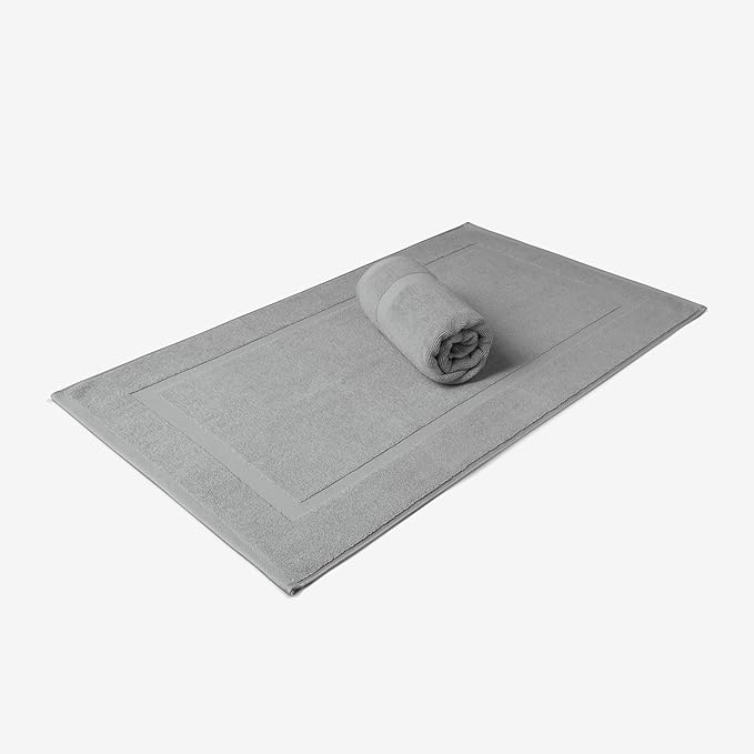 SALBAKOS 100% Turkish Cotton Bath Mat Set 2-Piece - 20x34 inch, Hotel & Spa Collection, Soft, Absorbent, Long Lasting, Durable Bathroom Rugs | Made in Turkey (Silver, 2 Bath Mats)