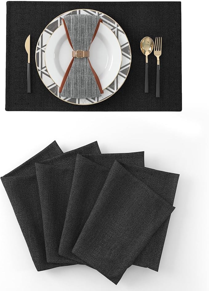 Set of 4 Rectangular Handmade Placemats Heat Resistant Dining Table Place Mats Kitchen Table Mats 12x18 Black