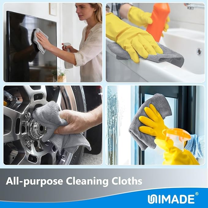 UNIMADE Microfiber Cleaning Cloth, 75 Sheets Microfiber Towels for Cars Commercial Grade Washcloths Lint-Free Bulk Shop Towel Cleaning Rags for Household Restaurant Garage Housekeeping, 11"x 9", Grey