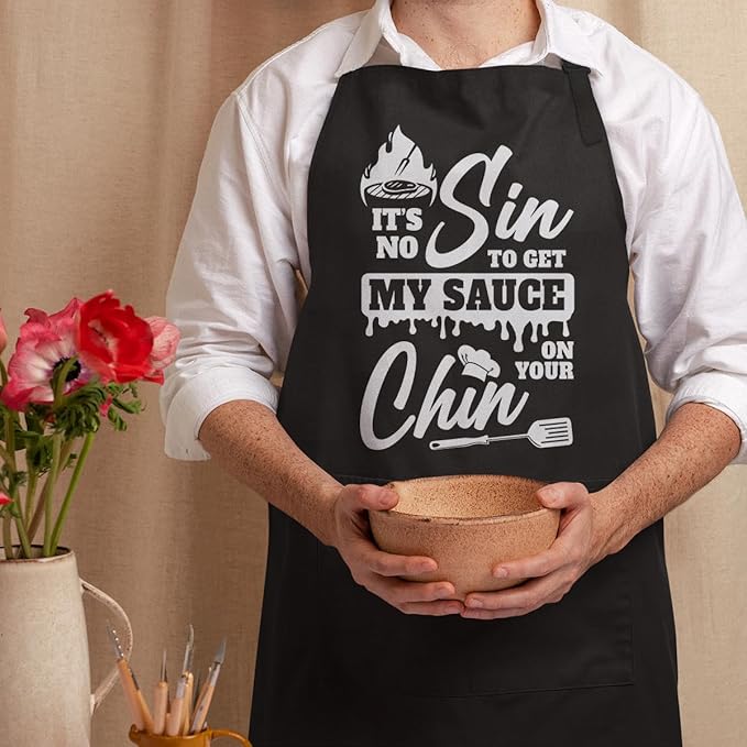 SANDJEST Men's Aprons with Pockets - Funny Aprons for Men BBQ, Kitchen, Cooking - Gifts for Birthday, Birthday