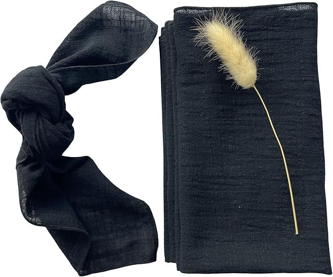 EHLDekol Gauze Cloth Napkins 6 Pack 16x16 Inches 100% Natural Soft Cotton Weddings Decorative Parties Family Everyday Use Bulk Linen Dinner Napkins (Black, 6 Pack)