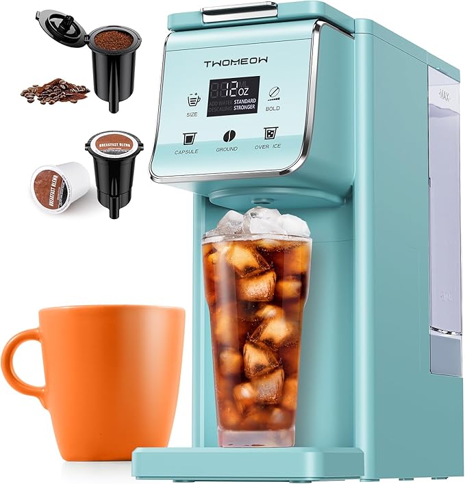 K Cup Coffee Maker With Bold Setting, Single Serve Hot & Iced Coffee Maker for K-Cup and Grounds, 52oz Removable Water Tank, 6 to14oz Brew Sizes, Pod Coffee Machine With Reusable Filter, Blue