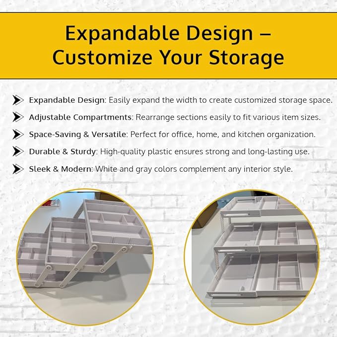 3 Tier Drawer Organizer, Multi Level Smart Drawer Organizer for Desk, Expandable Organizer for Office, Makeup, Jewelry, Kitchen, Folding Storage for Home and Office Drawers & Craft Organizer – White
