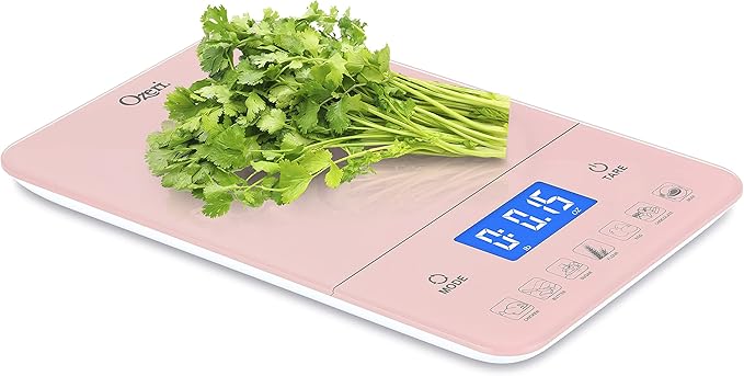 Ozeri Touch III Digital Kitchen Scale with Calorie Counter, 22 lbs (10 kg), Crystal Rose