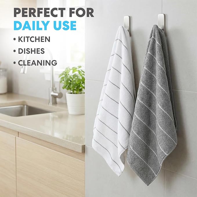 Simpli-Magic 79291 Microfiber Kitchen Towels, Grey/White, 15"x25", 12 Pack