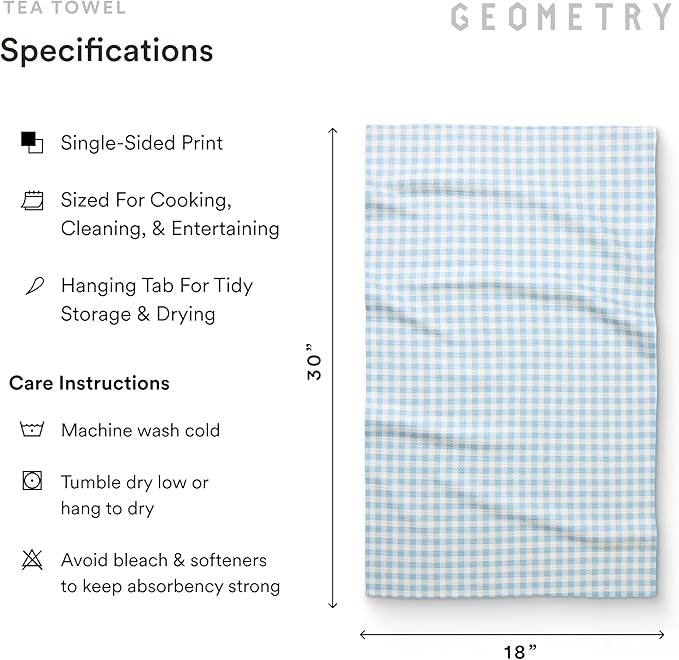 GEOMETRY Tea Towels – Spring & Summer Collection – Quick-Dry, Ultra-Absorbent, Reusable Microfiber Kitchen Towels for Drying & Cleaning - Salt and Sky - 2 Pack
