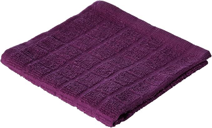 DII Basic Terry Collection Solid Windowpane Dishcloth Set, 12x12, Eggplant, 6 Piece
