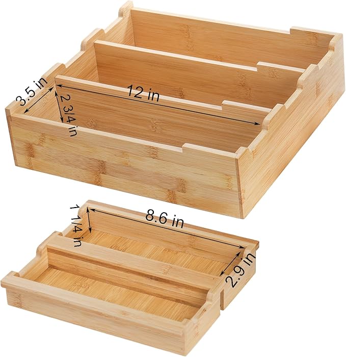 Okllen Bamboo Kitchen Drawer Organizer, Stackable 2-Tier Utensil Drawer Organizer Tray, Silverware Organizer Flatware Storage for Kitchen Cabinet, Pantry, Drawer, 5 Divided Compartments