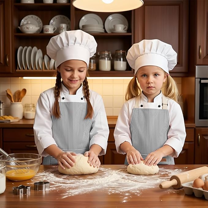 2 Pack Stripes Kids Apron, Kids Cooking Aprons with 2 Pockets, Cute Aprons for Cooking for Boys and Girls