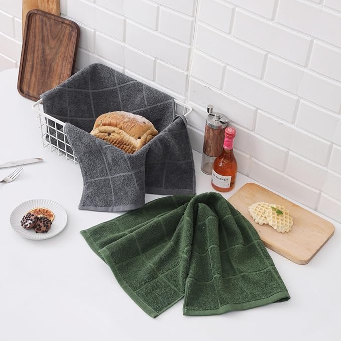Glynniss Kitchen Towels Pack of 6pcs, Cotton Dish Towels for Kitchen Drying, Kitchen Hand Towels for Washing (Dark Green, 15x25 inches - 6pcs)