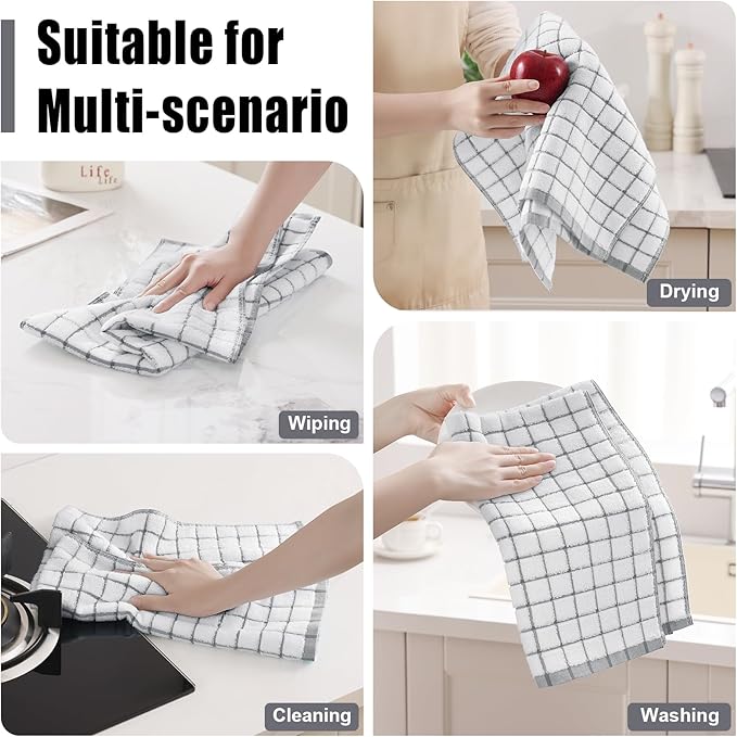 Homaxy Premium Kitchen Towels(16”x 28”, 8 Pack), Large Ring Spun Cotton Dish Towels, Super Absorbent Soft Terry Kitchen Hand Towels, Navy Blue/Grey/Tan/Black