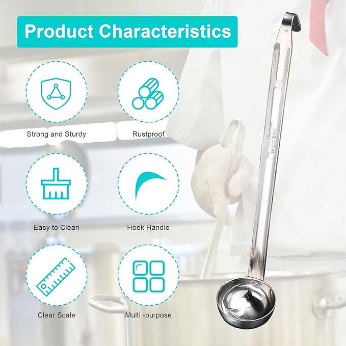 10 Pcs 2 oz Soup Ladle Stainless Steel Ladle with Long Hook Handles Portion Control Serving Ladles Spoon Gravy Ladle Metal Ladles for Cooking Portioning Soups Sauce Kitchen Restaurant Home