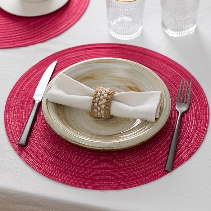 Round Placemats Set of 4 Woven Placemats Washable Braided Table Mats for Dining Table Heat Resistant Non-Slip Circle Place Mats(Pink)