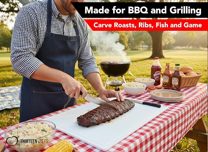 Thirteen Chefs Extra Large 30x18 Inch Cutting Board with Juice Groove - Great for Carving, Fish, Meat and Game – 1/2 Inch Thick White HDPE Plastic, 10 pounds