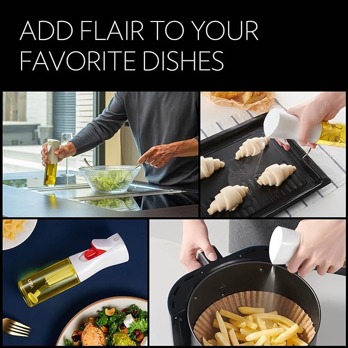 FLAIROSOL OLIVIA Signature The Original Advanced Oil Sprayer for Cooking, Kitchen, Salads, BBQs, Continuous Spray with Portion Control, 130ml Glass Olive Oil Sprayer(White Print)