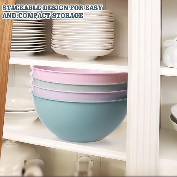 Greentainer 4-Piece Plastic Mixing Bowl Set, 113oz Lightweight Serving Bowls, Large Salad Bowls for Baking,Prepping, Cooking and Serving Food, Dishwasher & Microwave Safe