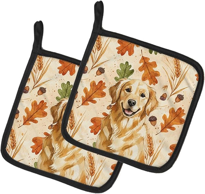 Caroline's Treasures Golden Retriever Heirloom Fall Pair of Pot Holders Pair 7.5x7.5 Quilted Insulated Hot Pads Decorative Kitchen Gift Made in USA