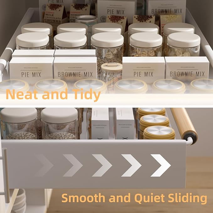 Pull Out Cabinet Organizer, 15.3'' Deep Expandable Slide Out Cabinet Organizer Fixed with Adhesive Nano Film, Slide Out Drawers Pull Out Tray for Cabinet in Kitchen, Pantry, Bathroom, White